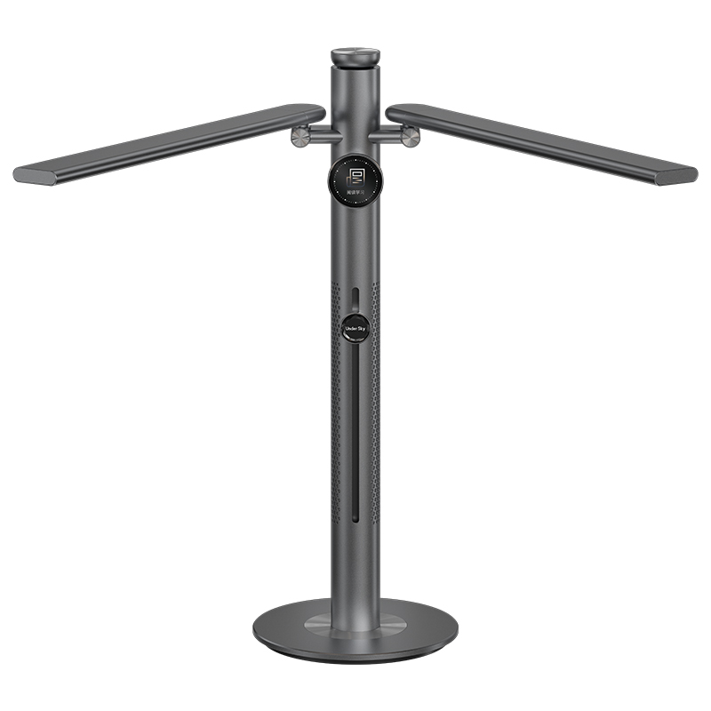 TS2 standard desk lamp with extended twin light arms and round base, from the original white-background product material